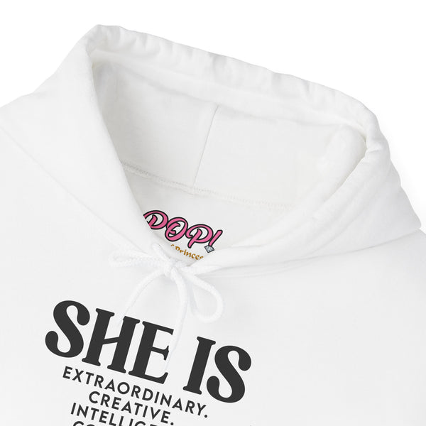 She Is - PoP! Unisex Hooded Sweatshirt Black Lettering