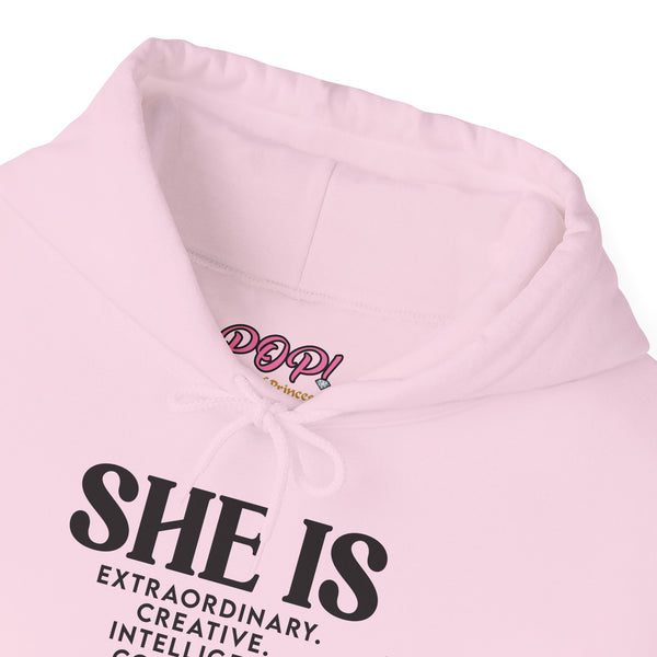 She Is - PoP! Unisex Hooded Sweatshirt Black Lettering