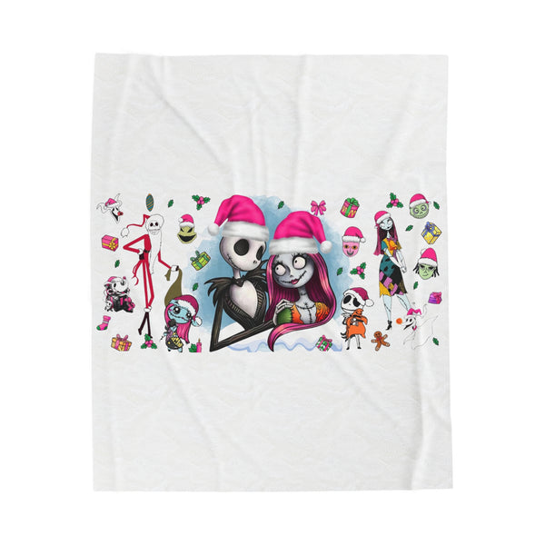 Jack & Sally Velveteen Plush Blanket - White