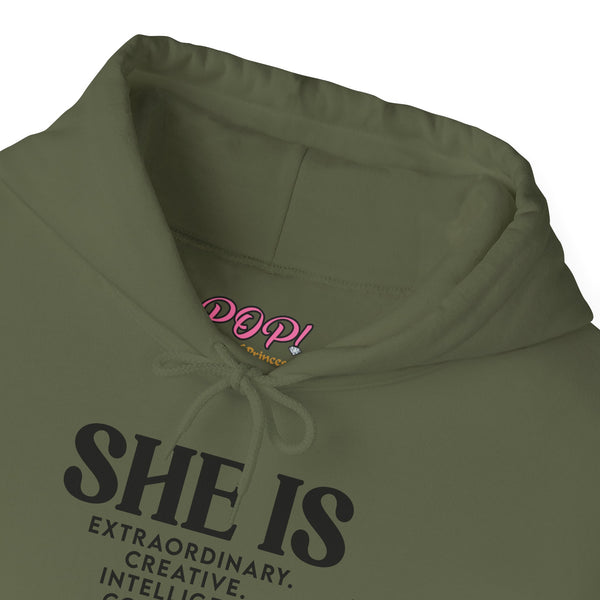 She Is - PoP! Unisex Hooded Sweatshirt Black Lettering