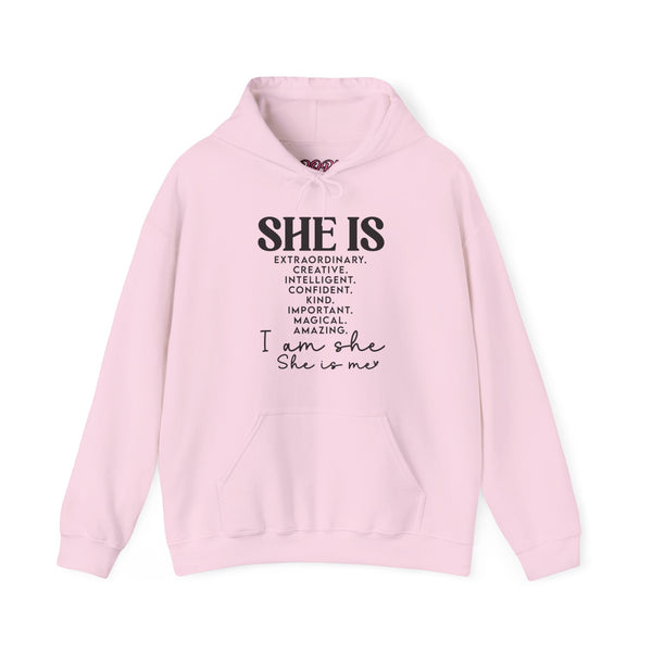 She Is - PoP! Unisex Hooded Sweatshirt Black Lettering