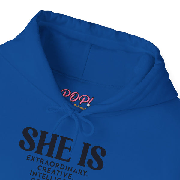 She Is - PoP! Unisex Hooded Sweatshirt Black Lettering