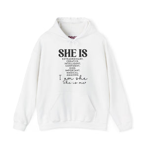 She Is - PoP! Unisex Hooded Sweatshirt Black Lettering