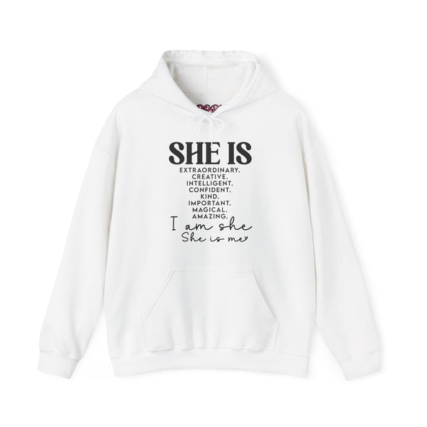 She Is - PoP! Unisex Hooded Sweatshirt Black Lettering