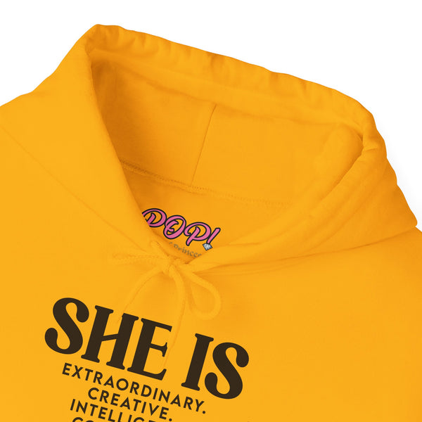 She Is - PoP! Unisex Hooded Sweatshirt Black Lettering