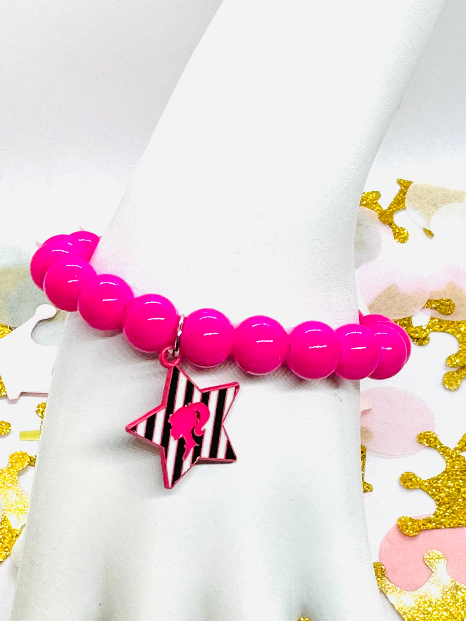 Barbieeeee Star Beaded Charm Bracelet - Pink