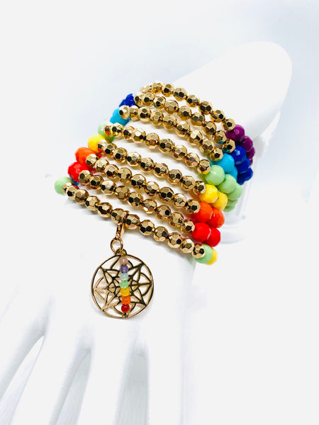 Well-Balanced Chakra Beaded Charm Bracelet Set