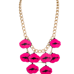 Gimme Kiss Pink Lips Charm Necklace